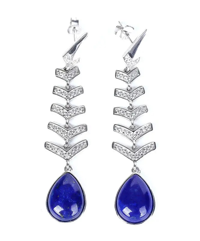 Chic Blue Sterling Silver Inlaid Gem Stone Zircon Drop Earrings Ada Fashion