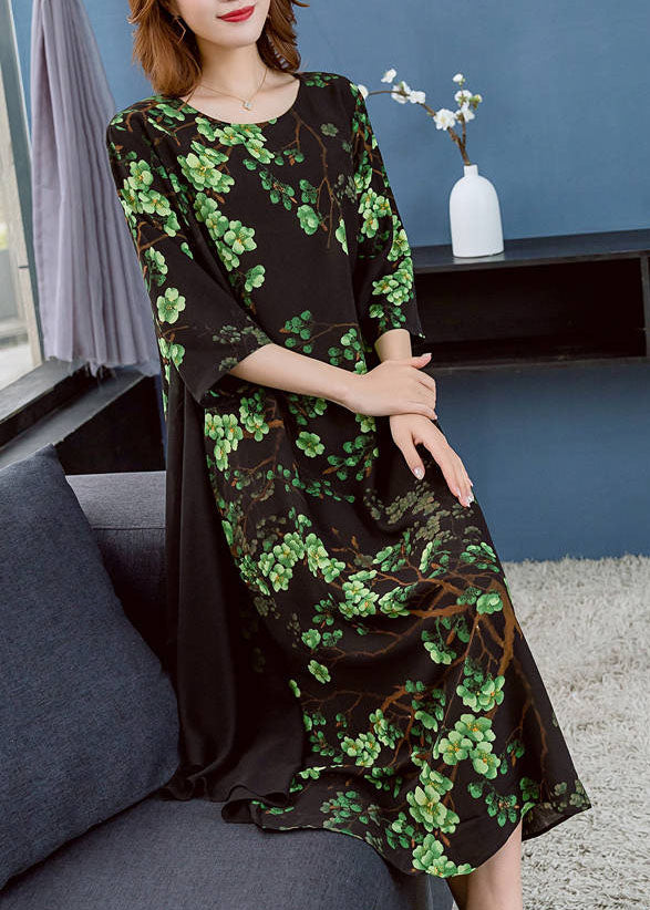 Chic Green O Neck Print Patchwork Chiffon Dresses Summer Ada Fashion