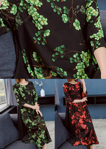 Chic Green O Neck Print Patchwork Chiffon Dresses Summer Ada Fashion