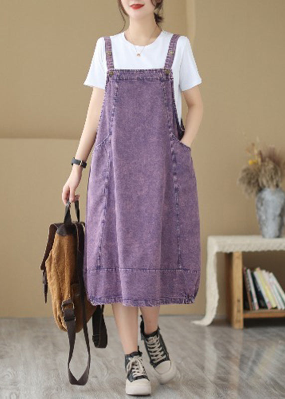 Chic Purple Oversized Patchwork Denim Strap Dress Summer Ada Fashion