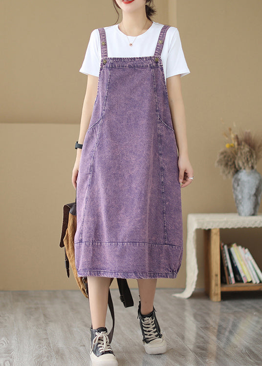 Chic Purple Oversized Patchwork Denim Strap Dress Summer Ada Fashion