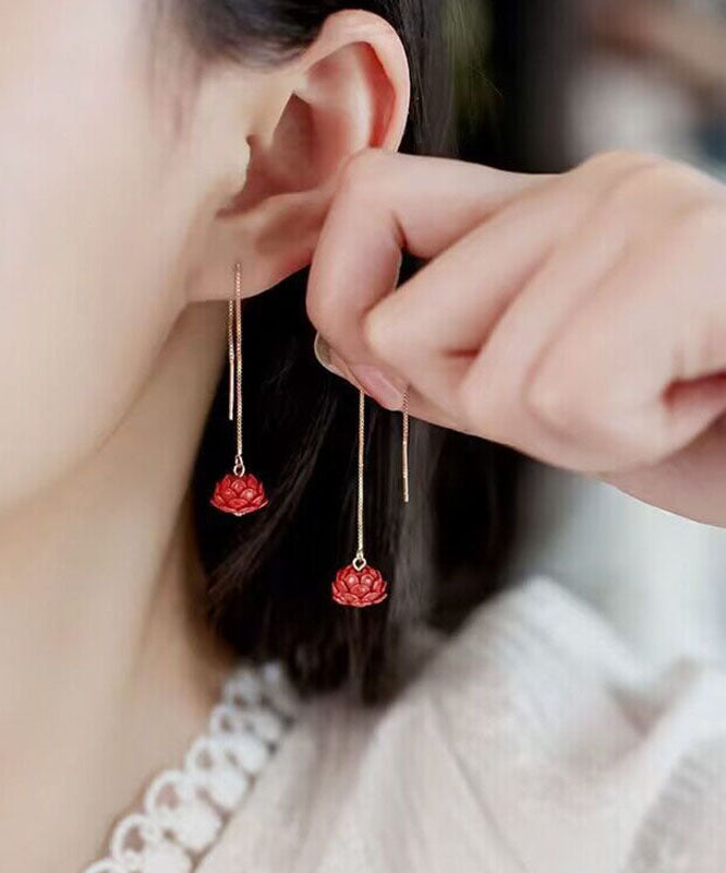 Chic Red Sterling Silver Ancient Gold Drop Earrings Ada Fashion