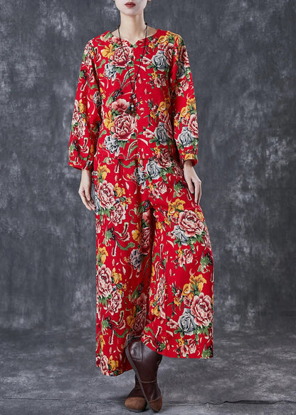 Chinese Style Red Print Oriental Linen Women Two Piece Set Fall Ada Fashion