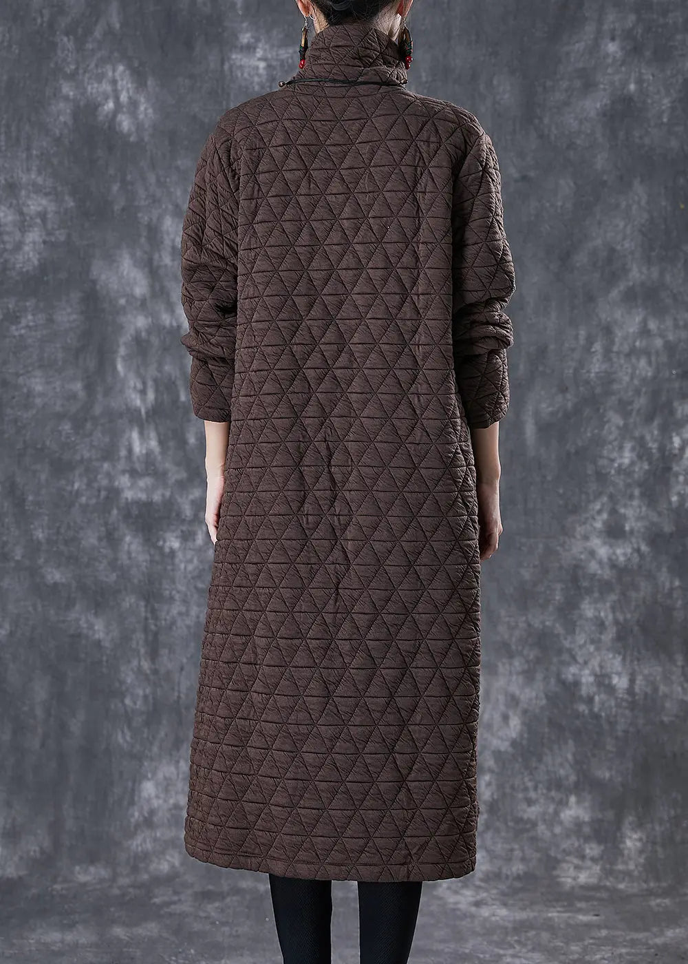 Chocolate Fine Cotton Filled Maxi Dresses Turtle Neck Winter Ada Fashion