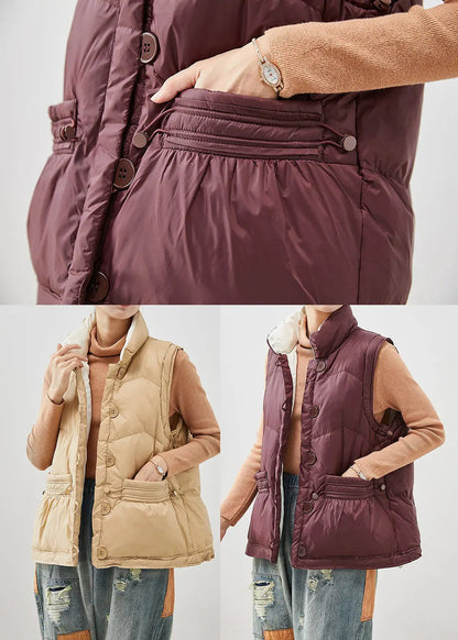 Chocolate Thick Duck Down Vest Tops Drawstring Pockets Winter Ada Fashion