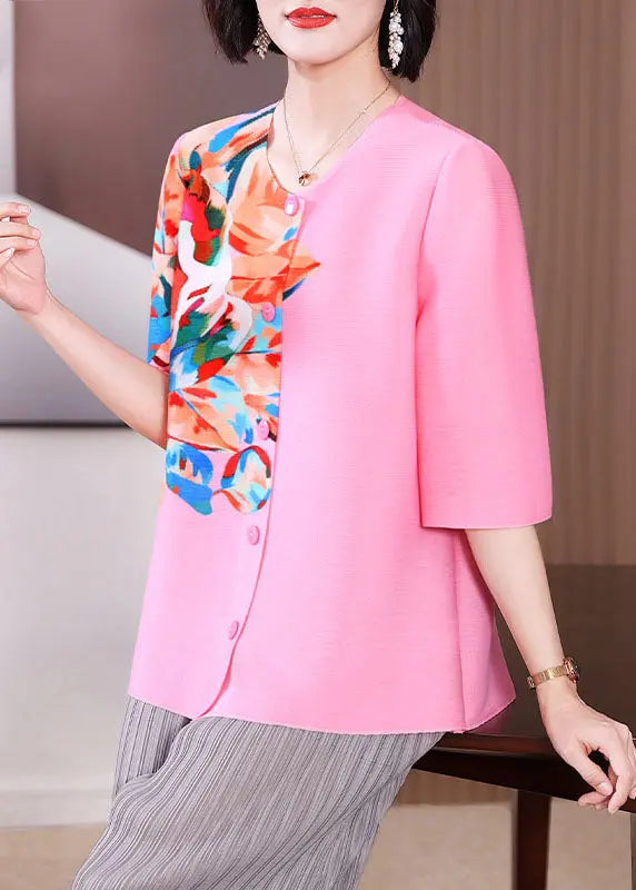 Classy Apricot O-Neck Print Button Shirt Half Sleeve Ada Fashion