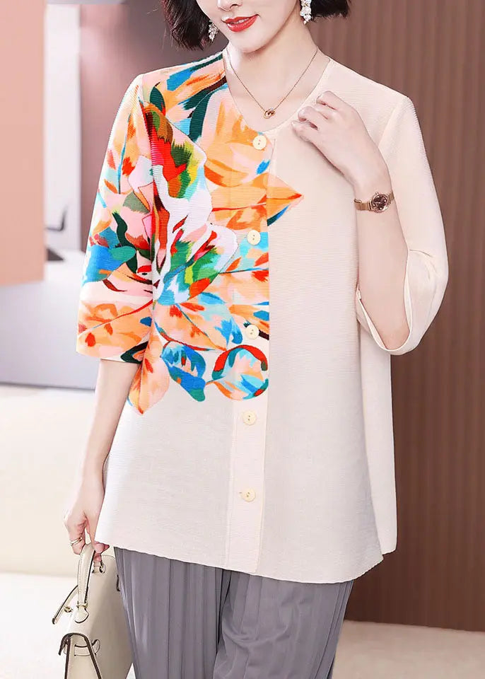 Classy Apricot O-Neck Print Button Shirt Half Sleeve Ada Fashion