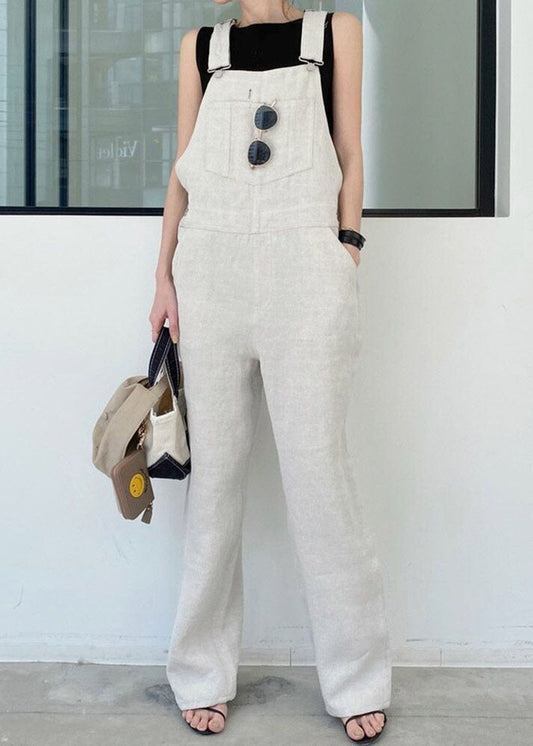 Classy Apricot Patchwork Cotton Straight Overalls Jumpsuit Summer LY2146