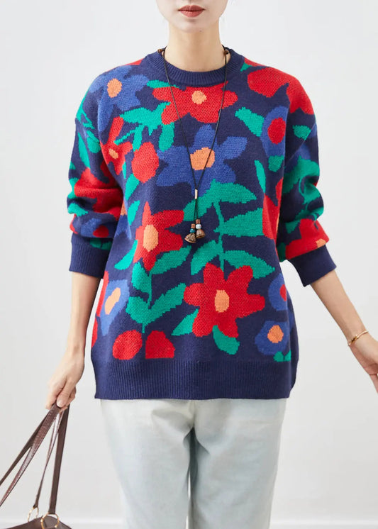 Classy Navy Print Thick Knit Sweaters Winter Ada Fashion