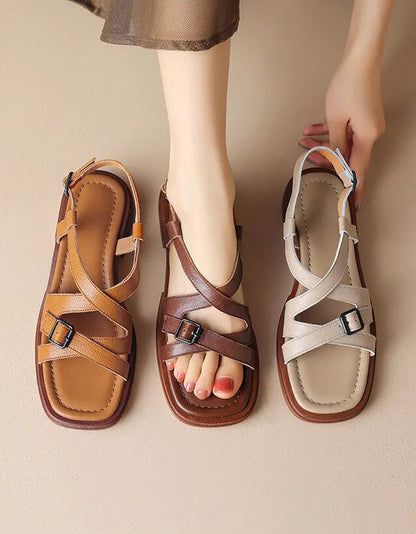 Comfortable Cross Straps Flat Sandals Slingback Ada Fashion