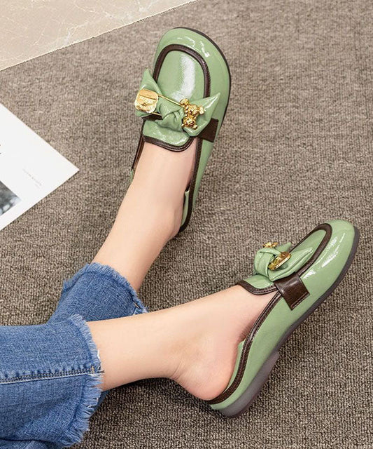 Comfy Green Faux Leather Splicing Bow Loafers For Women LY1720