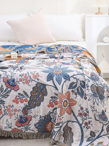 Cotton Flower Jacquard Tassel Bedcover Sofa Blanket Ada Fashion