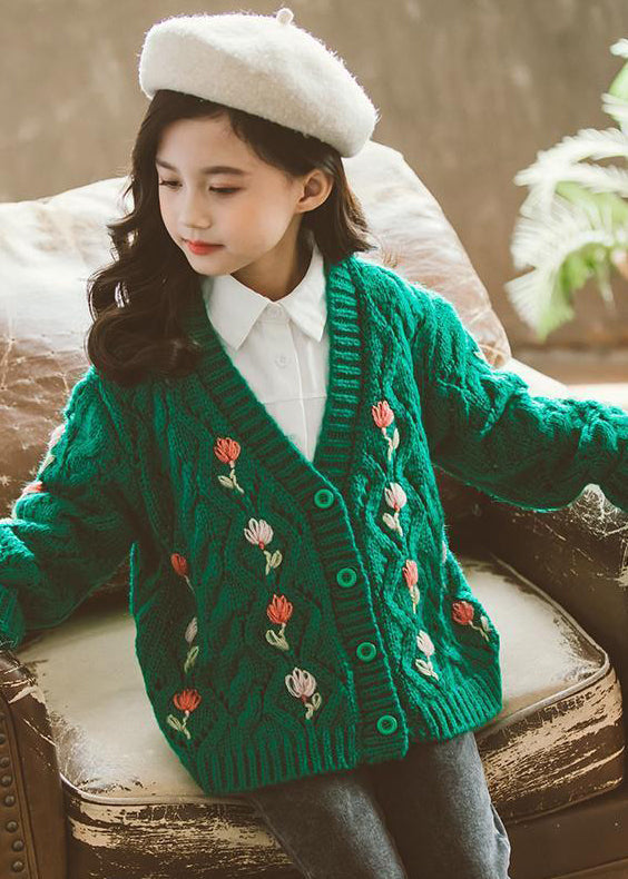 Cute Green V Neck Button Patchwork Knit Girls Cardigans Fall Ada Fashion