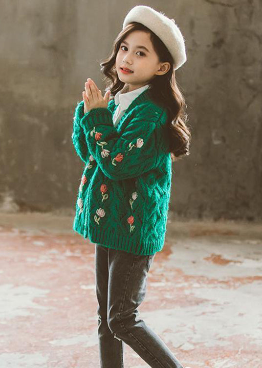 Cute Green V Neck Button Patchwork Knit Girls Cardigans Fall Ada Fashion