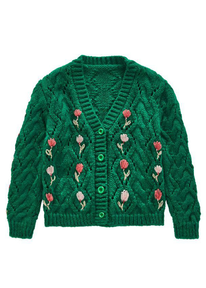 Cute Green V Neck Button Patchwork Knit Girls Cardigans Fall Ada Fashion