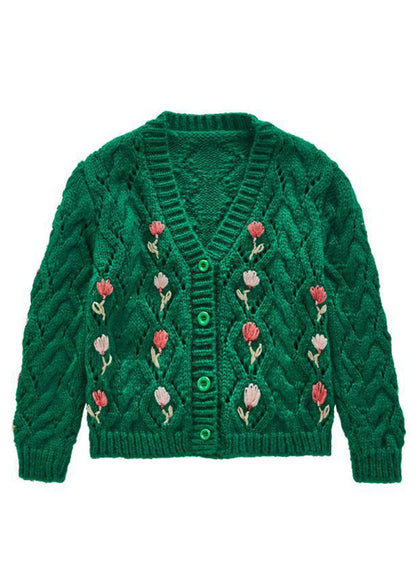 Cute Green V Neck Button Patchwork Knit Girls Cardigans Fall Ada Fashion