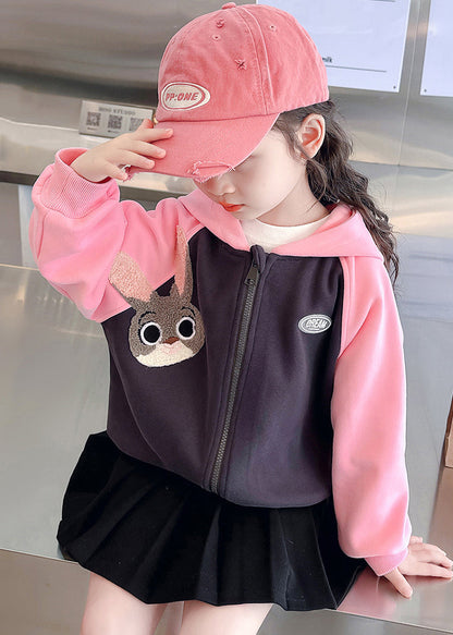 Cute Pink Hooded Print Patchwork Cotton Girls Coats Fall Ada Fashion