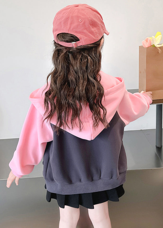 Cute Pink Hooded Print Patchwork Cotton Girls Coats Fall Ada Fashion