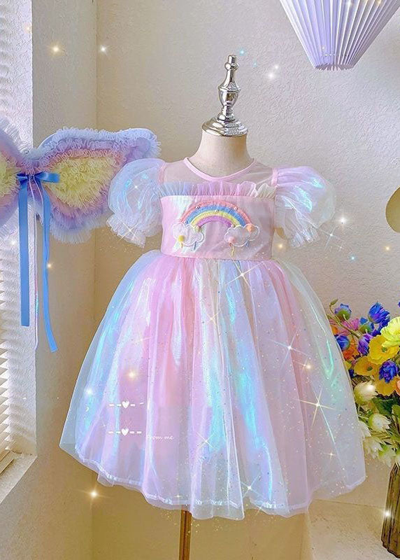 Nette Regenbogen Rüschen Patchwork Tüll Baby Mädchen Kleider Sommer