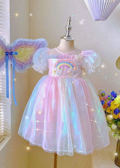 Jolies robes d'été en tulle à volants arc-en-ciel pour bébé fille