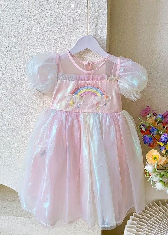 Nette Regenbogen Rüschen Patchwork Tüll Baby Mädchen Kleider Sommer