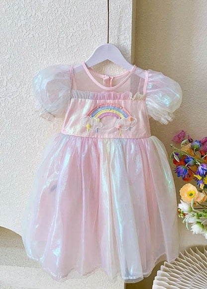 Jolies robes d'été en tulle à volants arc-en-ciel pour bébé fille