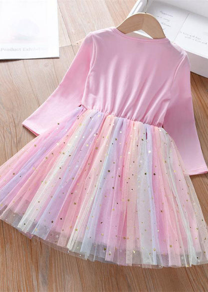 Robe de soirée mignonne en tulle à volants et paillettes arc-en-ciel pour bébé fille, manches longues