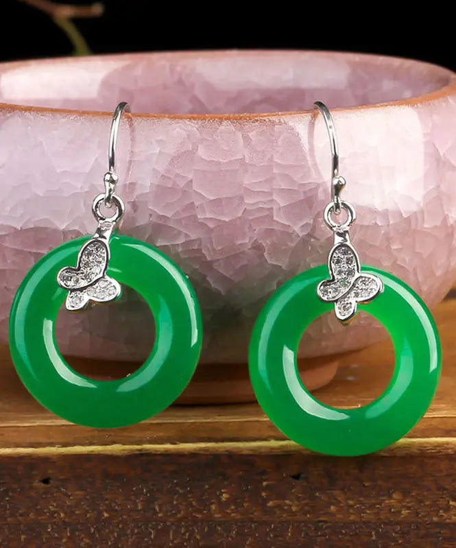 DIY Green Sterling Silver Jade Zircon Leaf Drop Earrings Ada Fashion