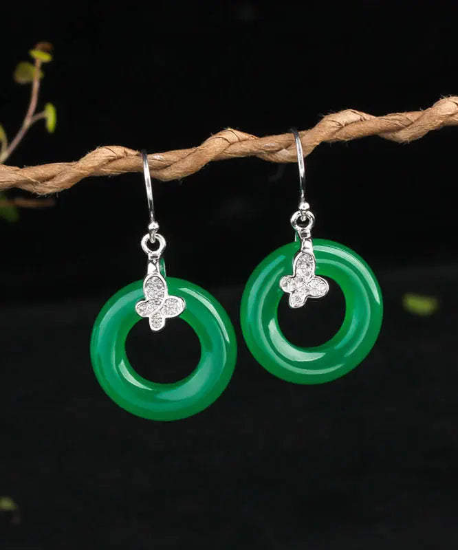 DIY Green Sterling Silver Jade Zircon Leaf Drop Earrings Ada Fashion