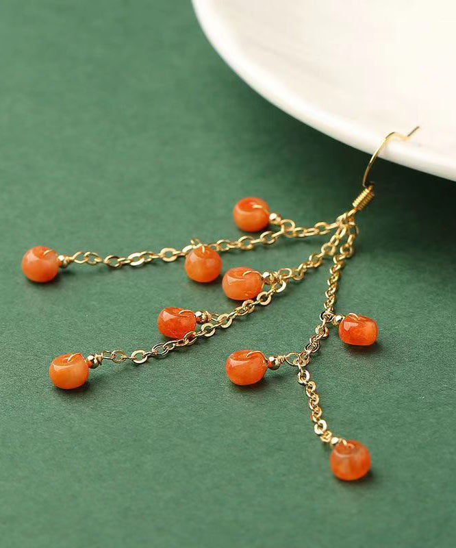 DIY Orange Jade Tassel 14K Drop Earrings LY9175 Ada Fashion