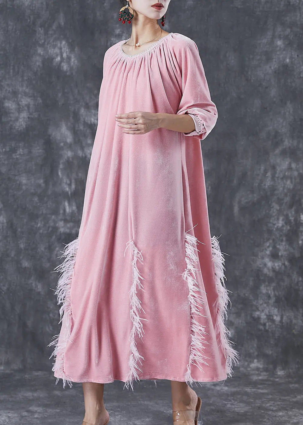 DIY Pink Tasseled Silk Velour Vacation Dresses Fall Ada Fashion