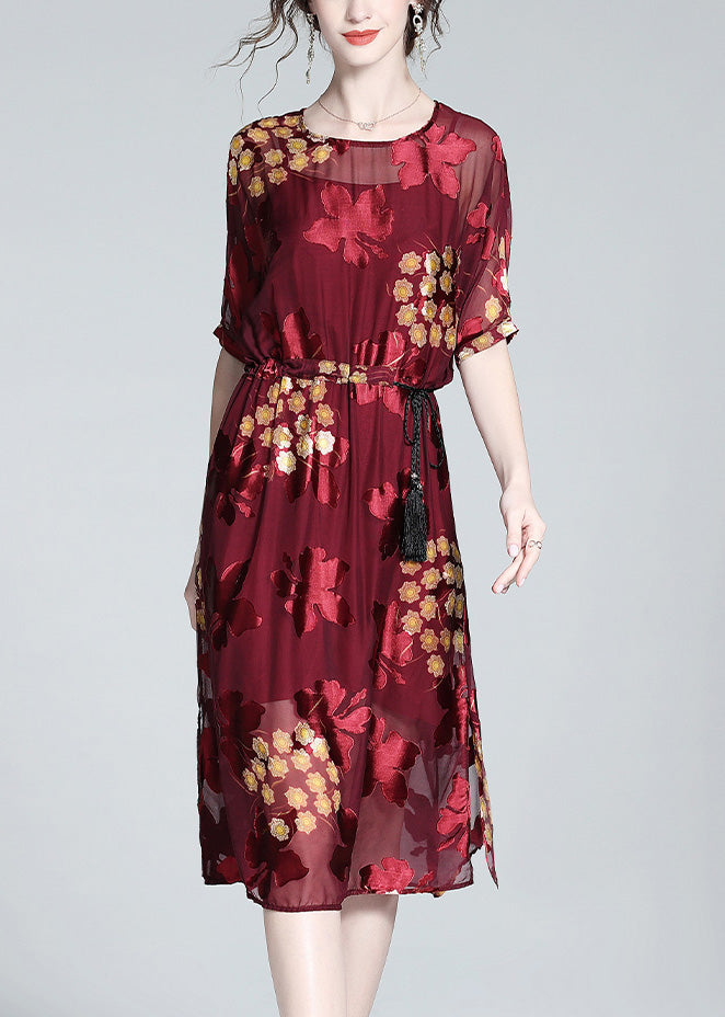 DIY Red O-Neck Print Tunic Silk Maxi Dresses And Slip Dress Two Pieces Set Summer LY1055