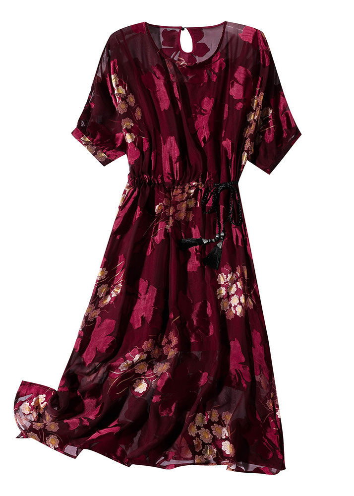 DIY Red O-Neck Print Tunic Silk Maxi Dresses And Slip Dress Two Pieces Set Summer LY1055