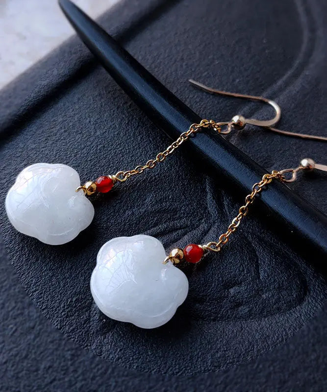 DIY White 14K Gold Jade Gem Stone Drop Earrings Ada Fashion