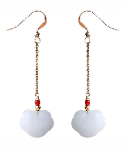 DIY White 14K Gold Jade Gem Stone Drop Earrings Ada Fashion