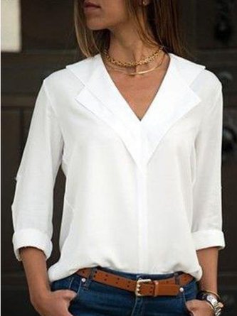 Women V-Neck Solid Color Long Sleeve Blouse CZ19
