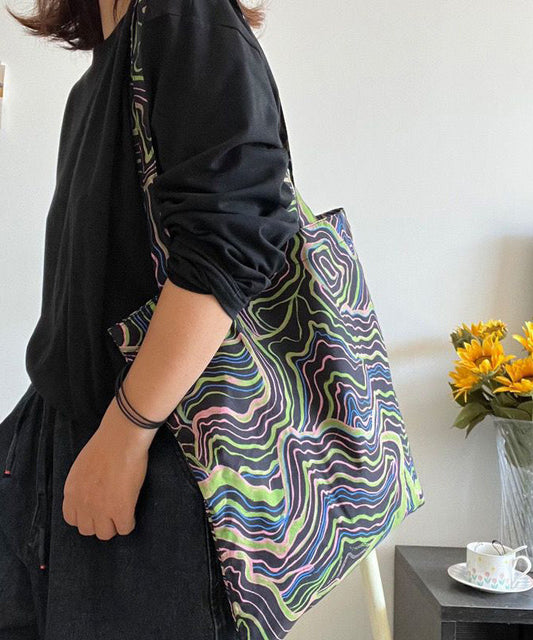 Elegant Black Colorful Stripes Print High-capacity Cotton Satchel Handbag LY1763