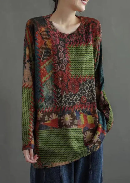 Elegant Colorblock Cozy Patchwork Mink Hair Knitted Tops Fall Ada Fashion