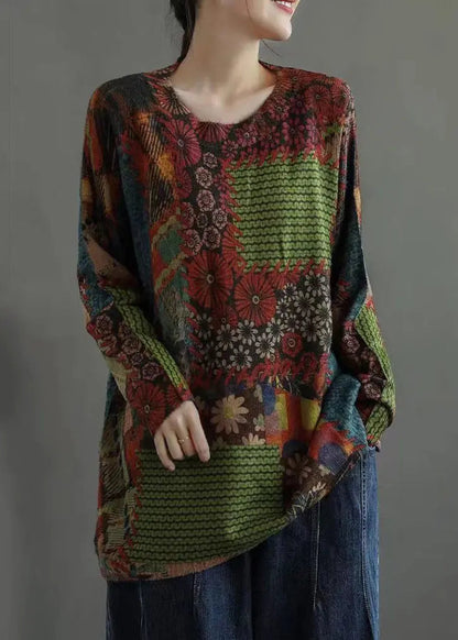 Elegant Colorblock Cozy Patchwork Mink Hair Knitted Tops Fall Ada Fashion