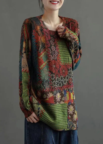 Elegant Colorblock Cozy Patchwork Mink Hair Knitted Tops Fall Ada Fashion