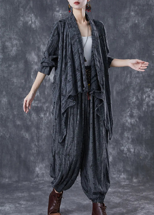 Elegant Grey Asymmetrical Cotton Ripped Two Pieces Set Fall Ada Fashion