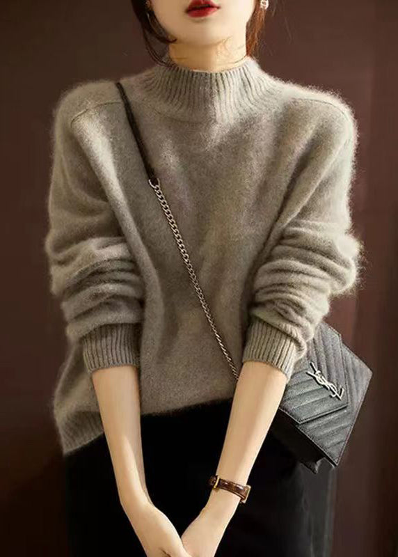 Hign Neck Patchwork Woolen Knit Sweaters Fall