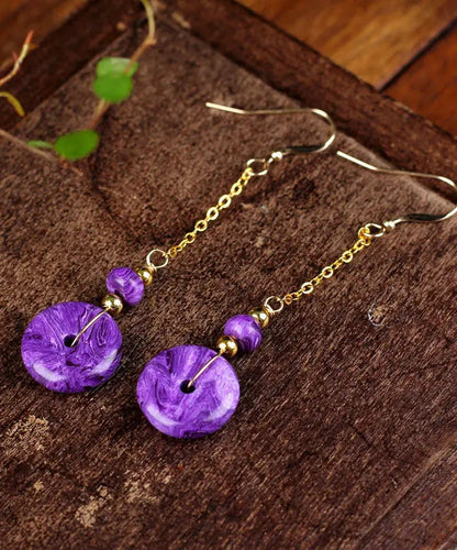 Elegant Purple 14K Gold Crystal Drop Earrings Ada Fashion