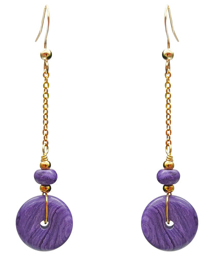 Elegant Purple 14K Gold Crystal Drop Earrings Ada Fashion