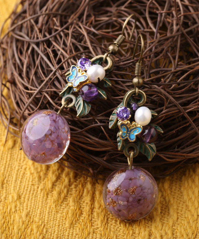 Elegant Purple Sterling Silver Zircon Jade Crystal Cloisonne Coloured Glaze Drop Earrings LY9171 Ada Fashion