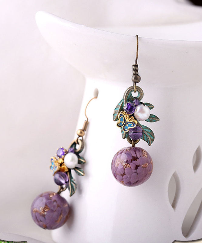 Elegant Purple Sterling Silver Zircon Jade Crystal Cloisonne Coloured Glaze Drop Earrings LY9171 Ada Fashion