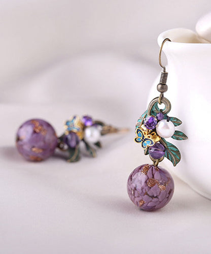 Elegant Purple Sterling Silver Zircon Jade Crystal Cloisonne Coloured Glaze Drop Earrings LY9171 Ada Fashion