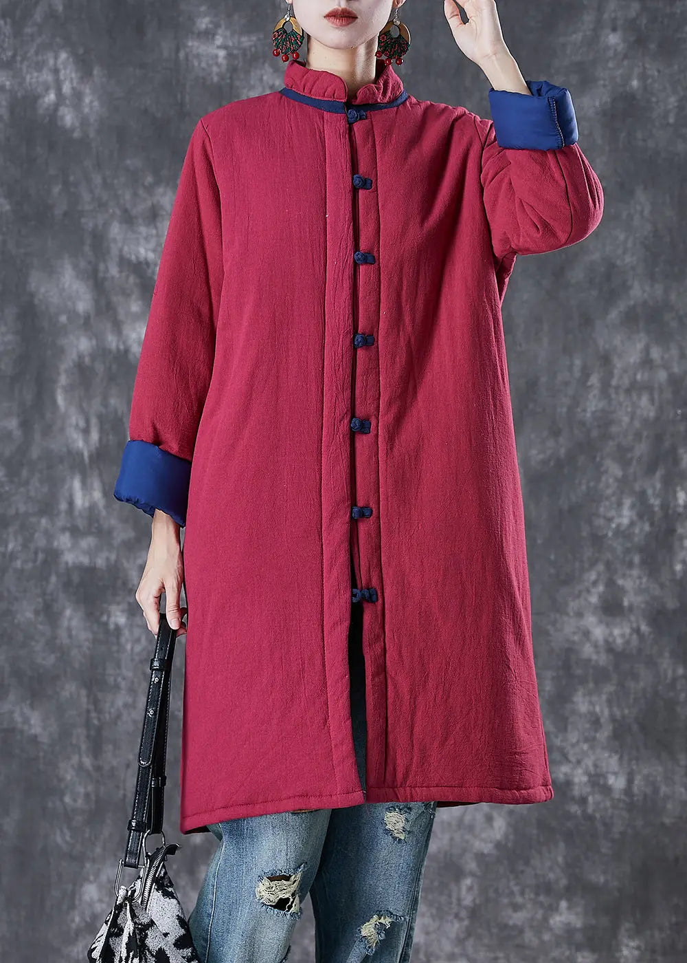 Elegant Red Chinese Button Thick Fine Cotton Filled Puffers Jackets Winter Ada Fashion