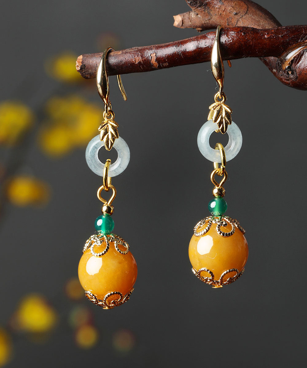 Elegant Yellow Sterling Silver Overgild Jade Drop Earrings Ada Fashion