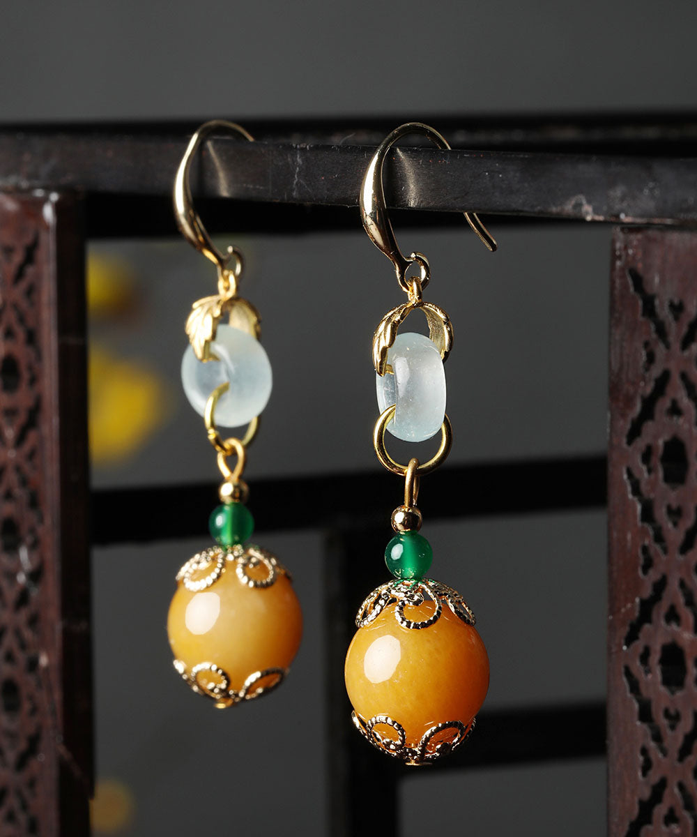 Elegant Yellow Sterling Silver Overgild Jade Drop Earrings Ada Fashion